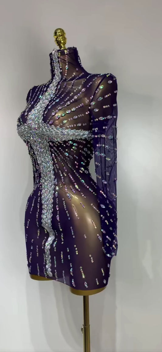 Midnight Radiance Crystal Mini Dress
