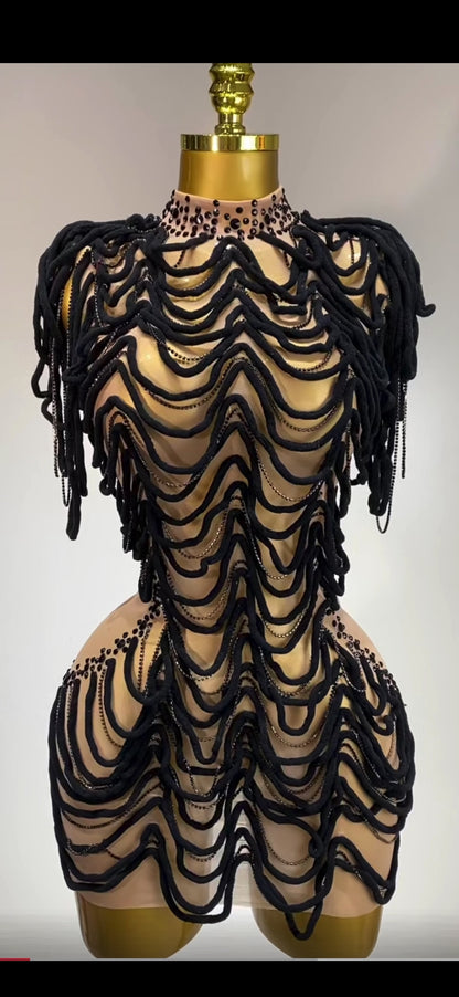 Noir Cascade Mini Dress