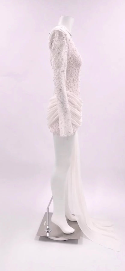 Celeste Ivory Lace Draped Mini Dress